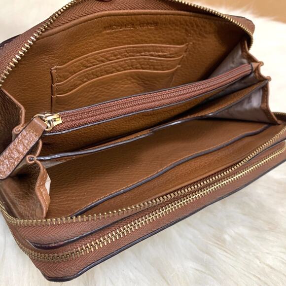 MICHAEL KORS Vintage JET SET Large Double Zip Brown Leather Wrist Wallet - Picture 7 of 16